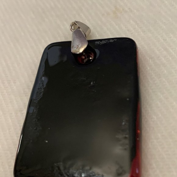 Red Pendant, Bracelet, Earrings, Lucite, Foiled Glass, Crystal, Silver Tone - Picture 5 of 5